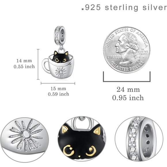 Black Cat Charm Sterling Silver Cute Jewelry Gift for Women - Picture 4 of 6